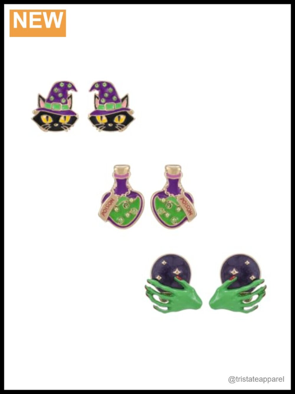 Halloween Stud Earrings Set Witch Hat Cat Spell Hand Potion Alloy Women